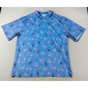 Obnoxious Golf Polo Shirt Mens 3XL Blue Flamingo Rifle Print Performance Stretch